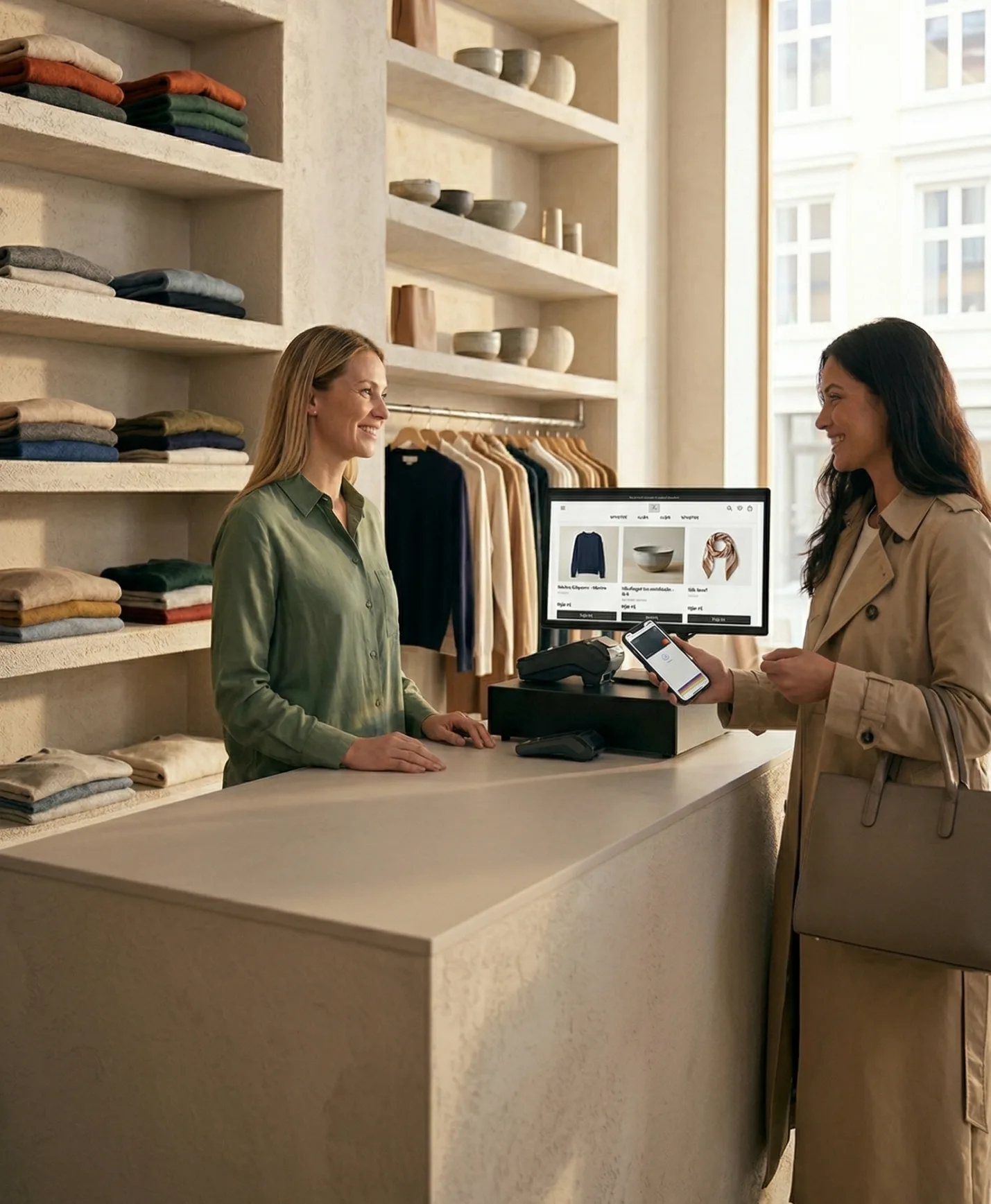 Retail staff helping a customer in a physical store